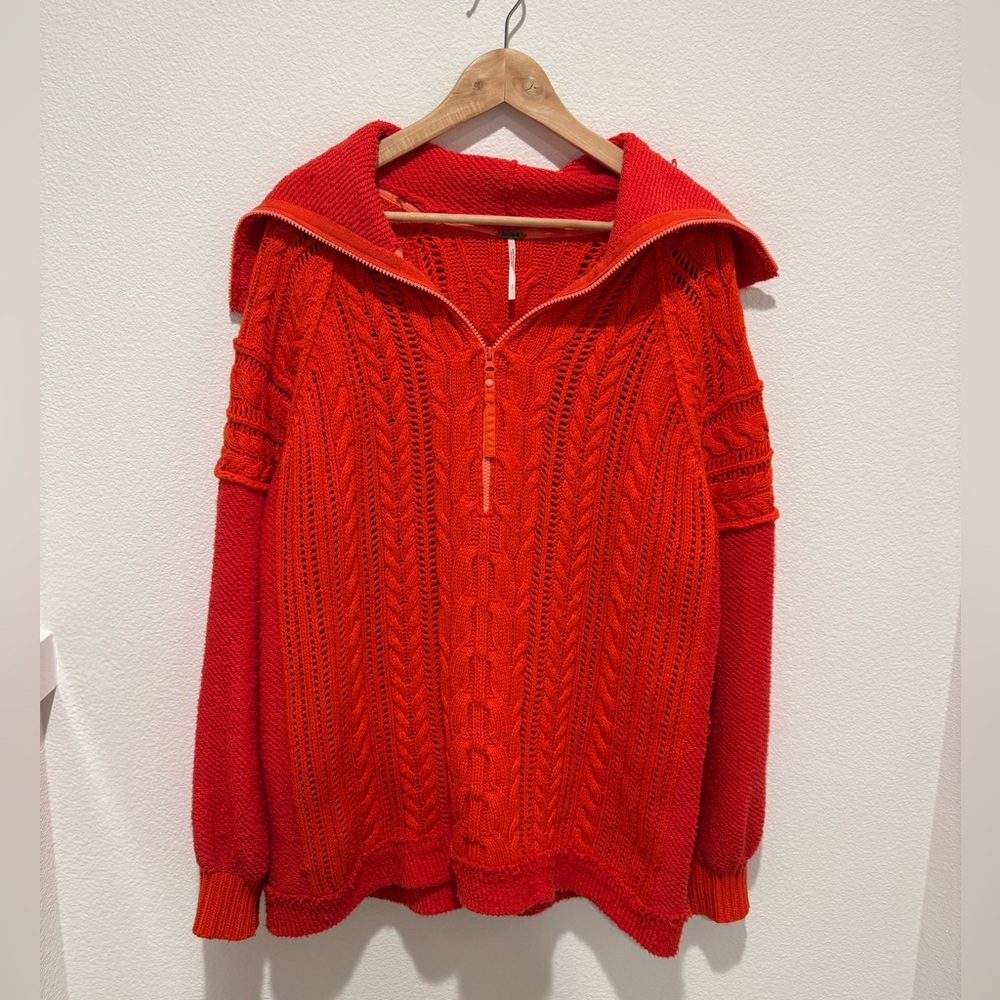 Free People Oversized Cable Knit Quarterzip Sweater